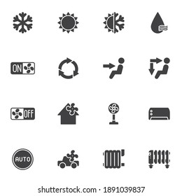 Air conditioning system vector icons set, modern solid symbol collection, filled style pictogram pack. Signs logo illustration. Set includes icons as fan power switch, air conditioner, electric heater