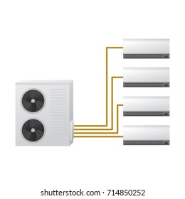 The Air Conditioning System Vector Illustration. One Outdoor And Four Indoor Unit. HVAC Concept. Air Handler.