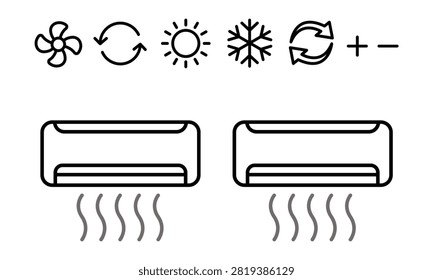 Air conditioning unit climate control settings and mode icon set