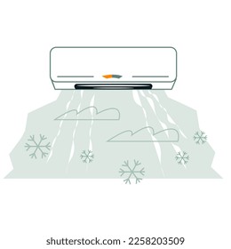 Die Klimaanlage liefert gekühlte Luft. Design des Emblems oder Logos des Unternehmens für die Reparatur, Wartung oder Herstellung von Klimaanlagen, Vektorgrafik einzeln auf weißem Hintergrund.