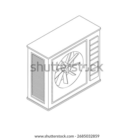 Air conditioning unit - hand drawn isometric black and white vector illustration.