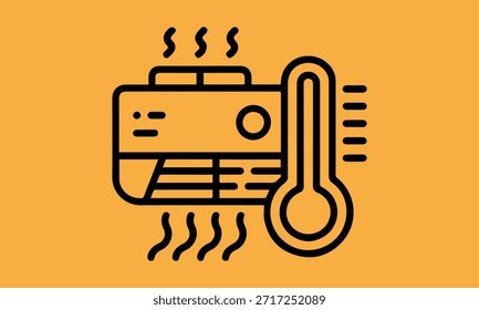 Unidad de aire acondicionado e icono de termómetro para control de temperatura y regulación del clima