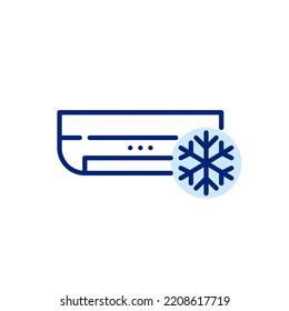 Air conditioning unit working in cooling mode. Pixel perfect, editable stroke line icon