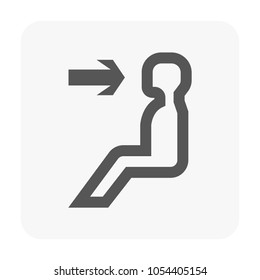 Air conditioning vector icon illustrating seated person with directional arrows indicating adjustable airflow for HVAC controls, automotive dashboards, user interface design, climate control systems.
