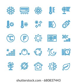 Air conditioning vector line icons. Temperature, humidity, drying, cooling and heating pictograms. Climate conditioner system equipment illustration