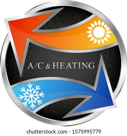 Air conditioning ventilation and home heating arrows sun and snowflake symbol