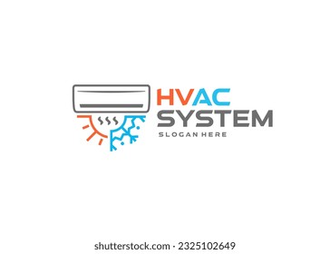 Air conditioning with waves of cold and warm air to control the temperature and climate in the room logo design. Maintaining comfortable air parameters, temperature and humidity in the house vector