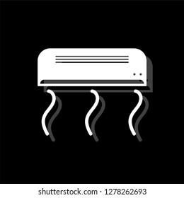 Air conditioning. White flat simple icon with shadow