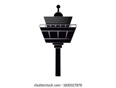 Air Control Of An Airport On White Background.