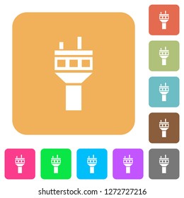 Air control tower flat icons on rounded square vivid color backgrounds.