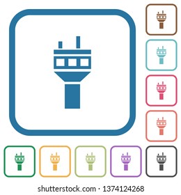 Air control tower simple icons in color rounded square frames on white background