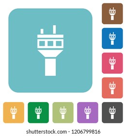 Air control tower white flat icons on color rounded square backgrounds