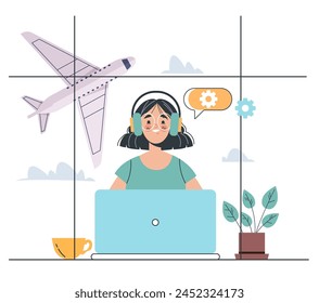 Air controller airport worker. Vector flat graphic design element concept illustration