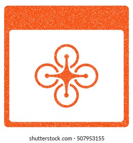 Air Copter Calendar Page grainy textured icon for overlay watermark stamps. Flat symbol with scratched texture. Dotted vector orange ink rubber seal stamp with grunge design on a white background.