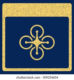Air Copter Calendar Page grainy textured icon for overlay watermark stamps. Flat symbol with dust texture. Dotted vector yellow ink rubber seal stamp with grunge design on a blue background.