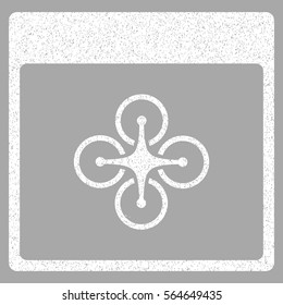 Air Copter Calendar Page grainy textured icon for overlay watermark stamps. Flat symbol with dirty texture. Dotted vector white ink rubber seal stamp with grunge design on a silver background.