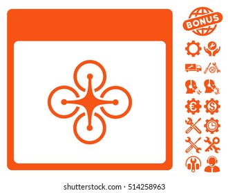 Air Copter Calendar Page icon with bonus service symbols. Vector illustration style is flat iconic symbols, orange, white background.