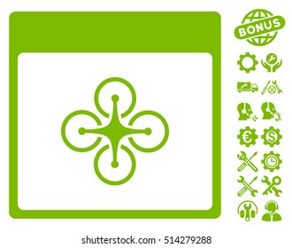 Air Copter Calendar Page icon with bonus configuration design elements. Vector illustration style is flat iconic symbols, eco green, white background.