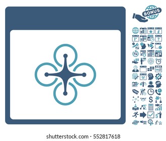 Air Copter Calendar Page pictograph with bonus calendar and time management images. Vector illustration style is flat iconic symbols, cyan and blue, white background.