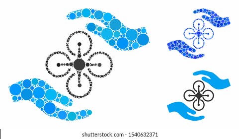 Air copter care hands composition of filled circles in various sizes and color hues, based on air copter care hands icon. Vector filled circles are grouped into blue composition.