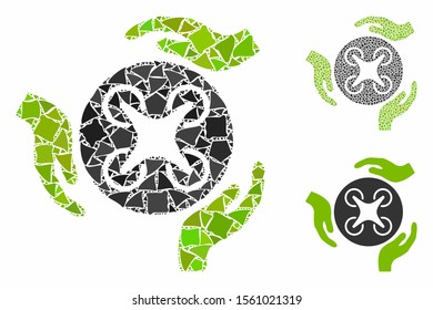 Air copter care hands composition of trembly pieces in different sizes and shades, based on air copter care hands icon. Vector tremulant pieces are composed into composition.
