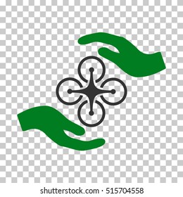 Air Copter Care Hands EPS vector icon. Illustration style is flat iconic bicolor green and gray symbol.