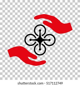 Air Copter Care Hands EPS vector icon. Illustration style is flat iconic bicolor intensive red and black symbol.