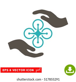Air Copter Care Hands EPS vector pictogram. Illustration style is flat iconic bicolor grey and cyan symbol on white background.