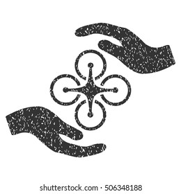 Air Copter Care Hands grainy textured icon for overlay watermark stamps. Flat symbol with dirty texture. Dotted vector gray ink rubber seal stamp with grunge design on a white background.