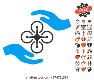 Air Copter Care Hands icon with bonus marriage icon set. Vector illustration style is flat iconic symbols for web design, app user interfaces.