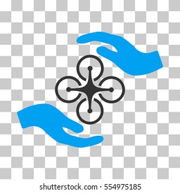Air Copter Care Hands vector pictogram. Illustration style is flat iconic bicolor blue and gray symbol on a transparent background.