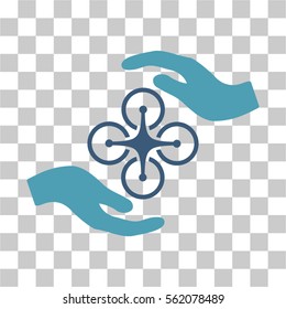 Air Copter Care Hands vector pictogram. Illustration style is flat iconic bicolor cyan and blue symbol on a transparent background.