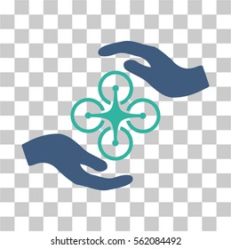Air Copter Care Hands vector pictogram. Illustration style is flat iconic bicolor cobalt and cyan symbol on a transparent background.