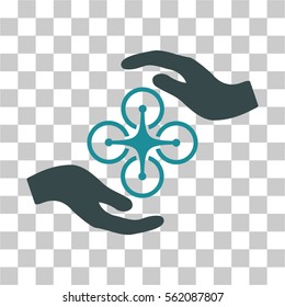 Air Copter Care Hands vector pictograph. Illustration style is flat iconic bicolor soft blue symbol on a transparent background.
