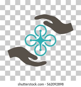 Air Copter Care Hands vector pictogram. Illustration style is flat iconic bicolor grey and cyan symbol on a transparent background.