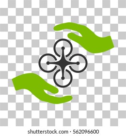 Air Copter Care Hands vector pictogram. Illustration style is flat iconic bicolor eco green and gray symbol on a transparent background.