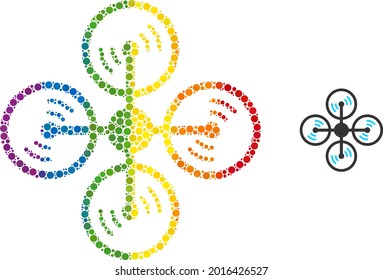 Air copter composition icon of spheric dots in various sizes and rainbow colored shades. A dotted LGBT-colored air copter for lesbians, gays, bisexuals, and transgenders.