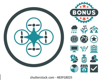 Air Copter icon with bonus images. Vector illustration style is flat iconic bicolor symbols, soft blue colors, white background.
