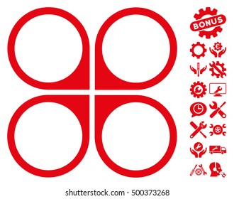 Air Copter icon with bonus setup tools pictograph collection. Vector illustration style is flat iconic symbols, red color, white background.