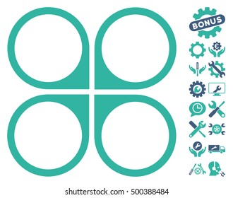 Air Copter icon with bonus tools pictures. Vector illustration style is flat iconic symbols, cobalt and cyan colors, white background.