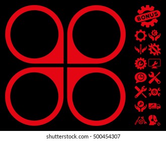 Air Copter pictograph with bonus tools icon set. Vector illustration style is flat iconic symbols, red color, black background.
