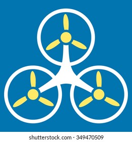 Air Copter vector icon. Style is bicolor flat symbol, yellow and white colors, rounded angles, blue background.
