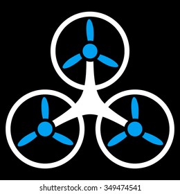 Air Copter vector icon. Style is bicolor flat symbol, blue and white colors, rounded angles, black background.