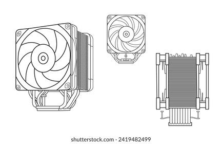 Air cpu cooler outline stroke vector design materials