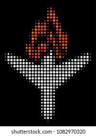 Air crash halftone vector icon. Illustration style is pixel iconic air crash symbol on a black background. Halftone structure is made of round items.