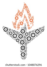 Air Crash mosaic of gearwheels. Vector cog parts are organized into air crash figure.