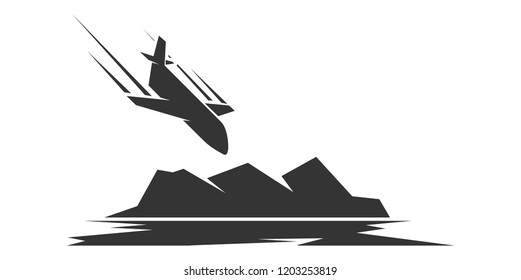 Air Crash. The Plane Falls In The Mountains