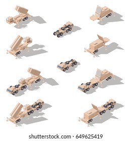 Air defense missile system isometric icon set vector graphic illustration