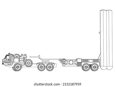Sistema de defensa aérea. Cohetes y conchas. Equipo militar especial. Ataque aéreo. Máquina militar vectorial. Logotipo de vehículo militar.
