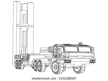 Air defense system. Rockets and shells. Special military equipment. Air Attack. Vector Military machine. Military vehicle logotype.